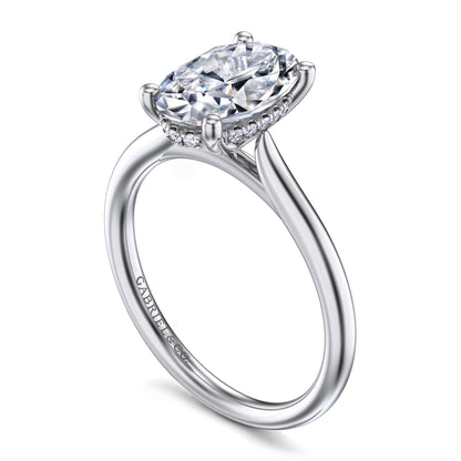 14K White Gold Oval Solitaire Diamond Engagement Ring — Gabriel & Co. ER16512O8W44JJ; center stone shown for illustration, not included