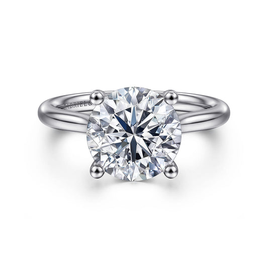 Platinum Round Solitaire Diamond Engagement Ring — Gabriel & Co. ER16512R12PT4JJ; center stone shown for illustration, not included