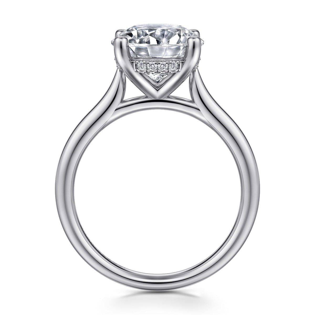 14K White Gold Round Solitaire Diamond Engagement Ring — Gabriel & Co. ER16512R12W44JJ; center stone shown for illustration, not included