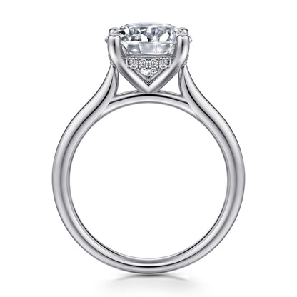 14K White Gold Round Solitaire Diamond Engagement Ring — Gabriel & Co. ER16512R12W44JJ; center stone shown for illustration, not included