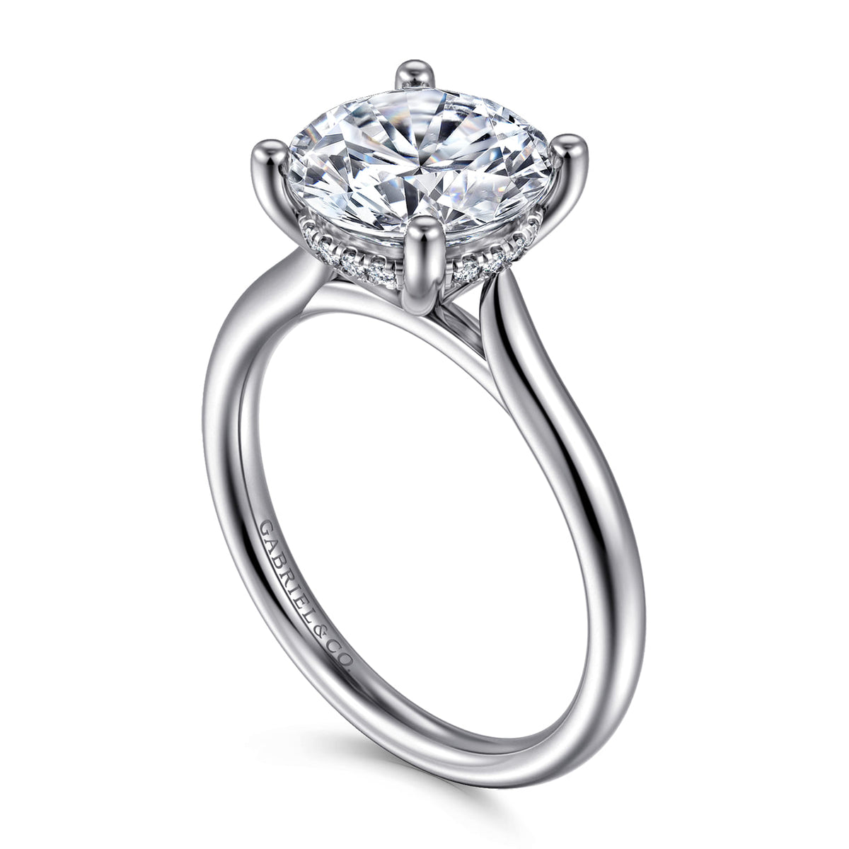 14K White Gold Round Solitaire Diamond Engagement Ring — Gabriel & Co. ER16512R12W44JJ; center stone shown for illustration, not included
