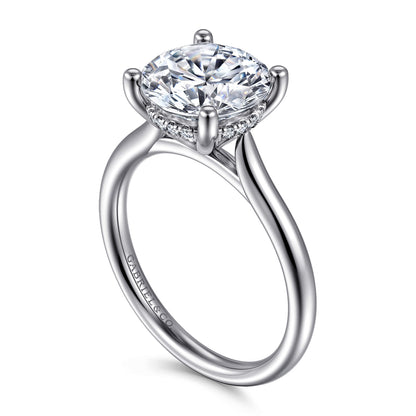 14K White Gold Round Solitaire Diamond Engagement Ring — Gabriel & Co. ER16512R12W44JJ; center stone shown for illustration, not included