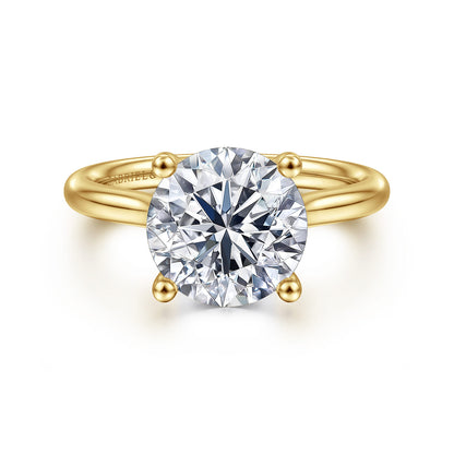 14K Yellow Gold Round Solitaire Diamond Engagement Ring — Gabriel & Co. ER16512R12Y44JJ; center stone shown for illustration, not included