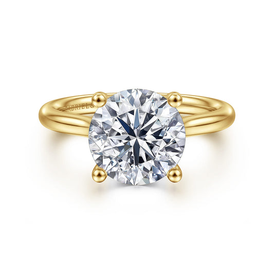 14K Yellow Gold Round Solitaire Diamond Engagement Ring — Gabriel & Co. ER16512R12Y44JJ; center stone shown for illustration, not included