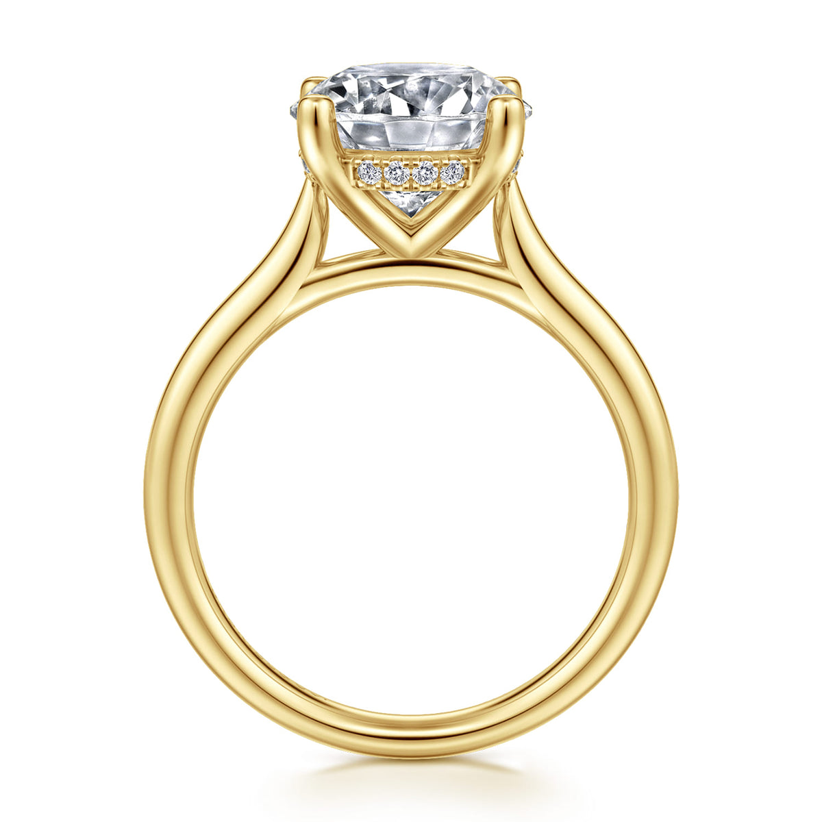 14K Yellow Gold Round Solitaire Diamond Engagement Ring — Gabriel & Co. ER16512R12Y44JJ; center stone shown for illustration, not included