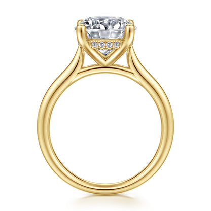 14K Yellow Gold Round Solitaire Diamond Engagement Ring — Gabriel & Co. ER16512R12Y44JJ; center stone shown for illustration, not included