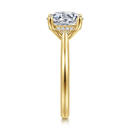 14K Yellow Gold Round Solitaire Diamond Engagement Ring — Gabriel & Co. ER16512R12Y44JJ; center stone shown for illustration, not included