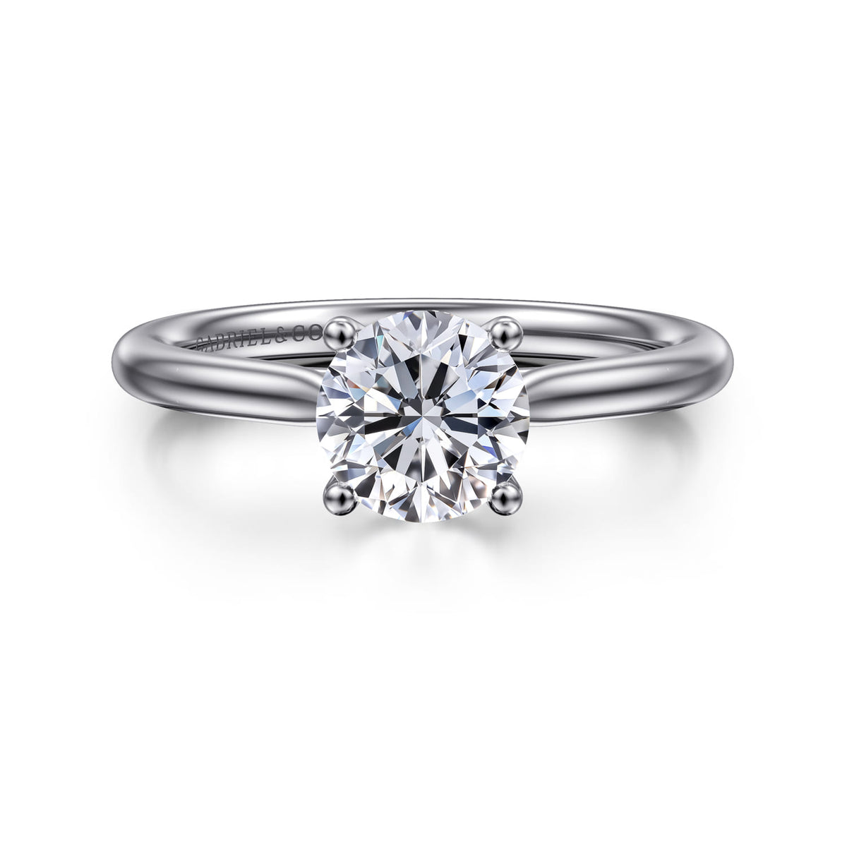 Platinum Round Solitaire Diamond Engagement Ring — Gabriel & Co. ER16512R4PT4JJ; center stone shown for illustration, not included