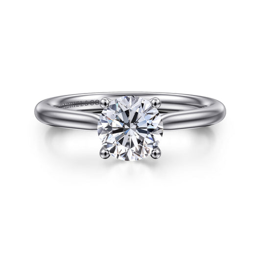 Platinum Round Solitaire Diamond Engagement Ring — Gabriel & Co. ER16512R4PT4JJ; center stone shown for illustration, not included