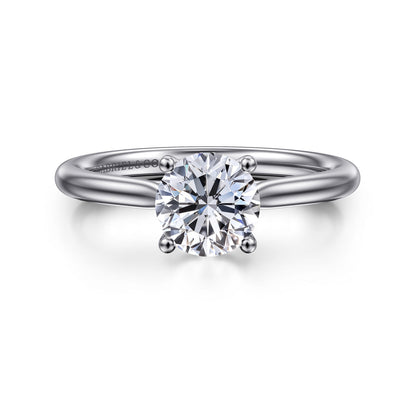 14K White Gold Round Solitaire Diamond Engagement Ring — Gabriel & Co. ER16512R4W44JJ; center stone shown for illustration, not included