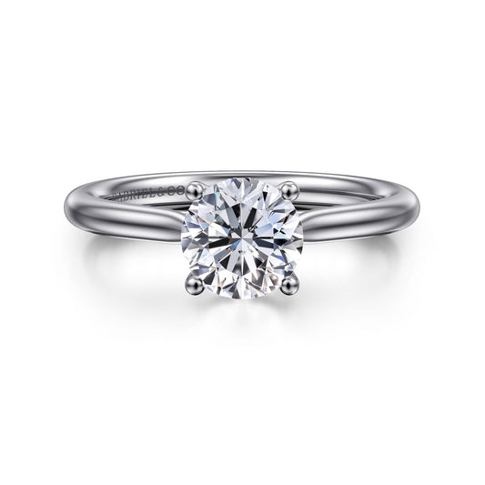 14K White Gold Round Solitaire Diamond Engagement Ring — Gabriel & Co. ER16512R4W44JJ; center stone shown for illustration, not included