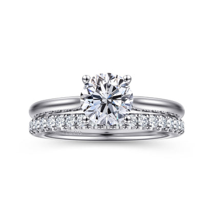14K White Gold Round Solitaire Diamond Engagement Ring — Gabriel & Co. ER16512R4W44JJ; center stone shown for illustration, not included