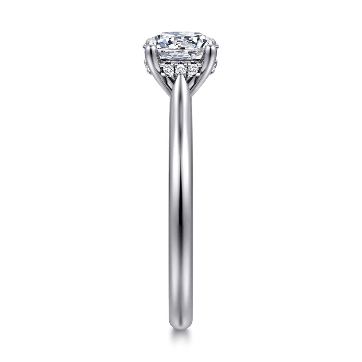 14K White Gold Round Solitaire Diamond Engagement Ring — Gabriel & Co. ER16512R4W44JJ; center stone shown for illustration, not included