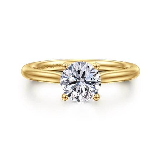 14K Yellow Gold Round Solitaire Diamond Engagement Ring — Gabriel & Co. ER16512R4Y44JJ; center stone shown for illustration, not included
