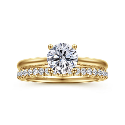 14K Yellow Gold Round Solitaire Diamond Engagement Ring — Gabriel & Co. ER16512R4Y44JJ; center stone shown for illustration, not included