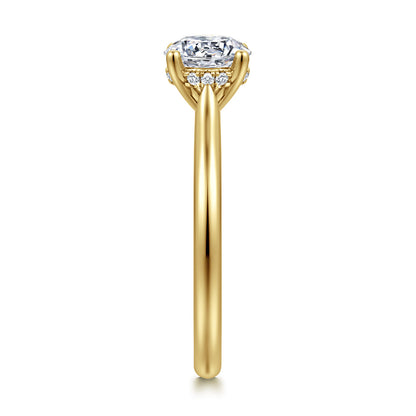 14K Yellow Gold Round Solitaire Diamond Engagement Ring — Gabriel & Co. ER16512R4Y44JJ; center stone shown for illustration, not included