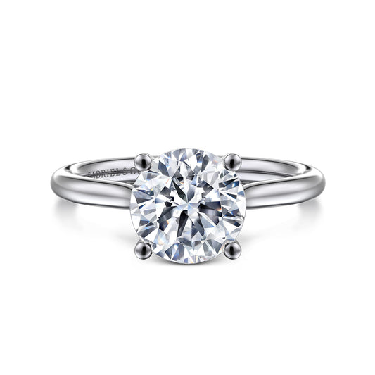 Platinum Round Solitaire Diamond Engagement Ring — Gabriel & Co. ER16512R8PT4JJ; center stone shown for illustration, not included