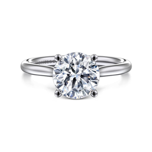 14K White Gold Round Solitaire Diamond Engagement Ring — Gabriel & Co. ER16512R8W44JJ; center stone shown for illustration, not included