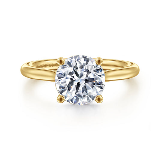 14K Yellow Gold Round Solitaire Diamond Engagement Ring — Gabriel & Co. ER16512R8Y44JJ; center stone shown for illustration, not included