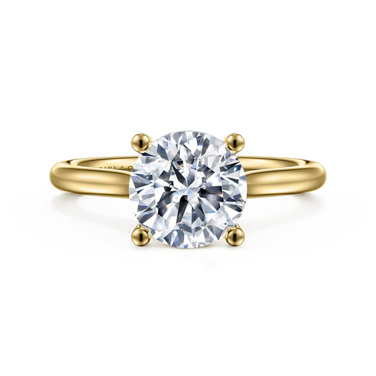 14K Yellow Gold Round Solitaire Diamond Engagement Ring — ER16514R8Y4JJJ; center stone shown for illustration, not included