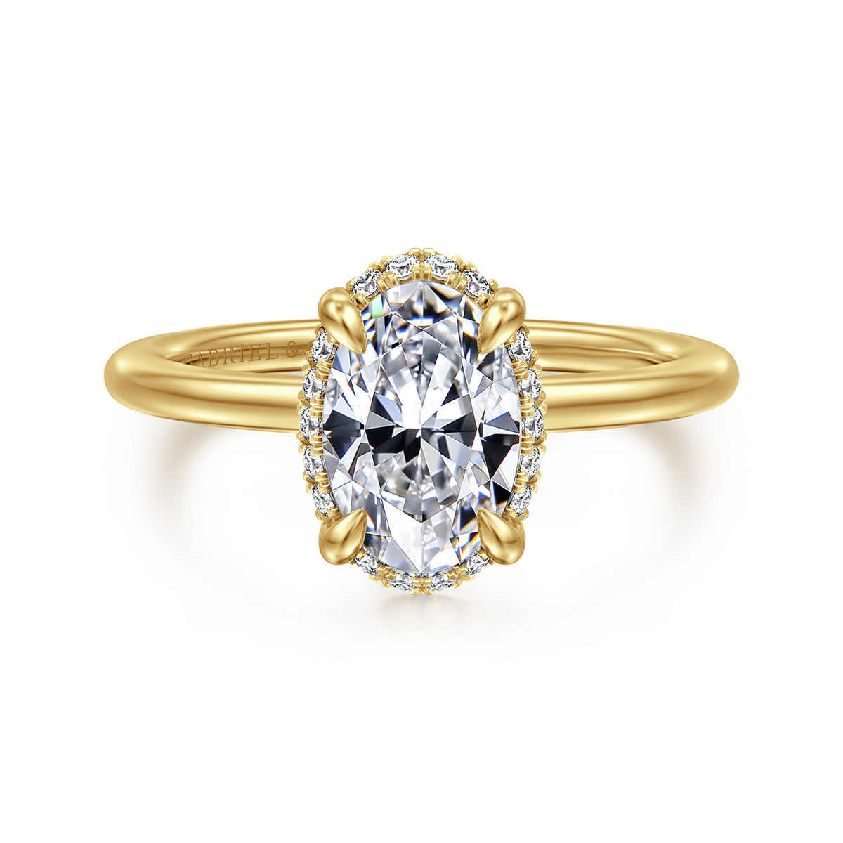 14K Yellow Gold Oval Hidden Halo Diamond Engagement Ring — ER16516O6Y44JJ; center stone shown for illustration, not included