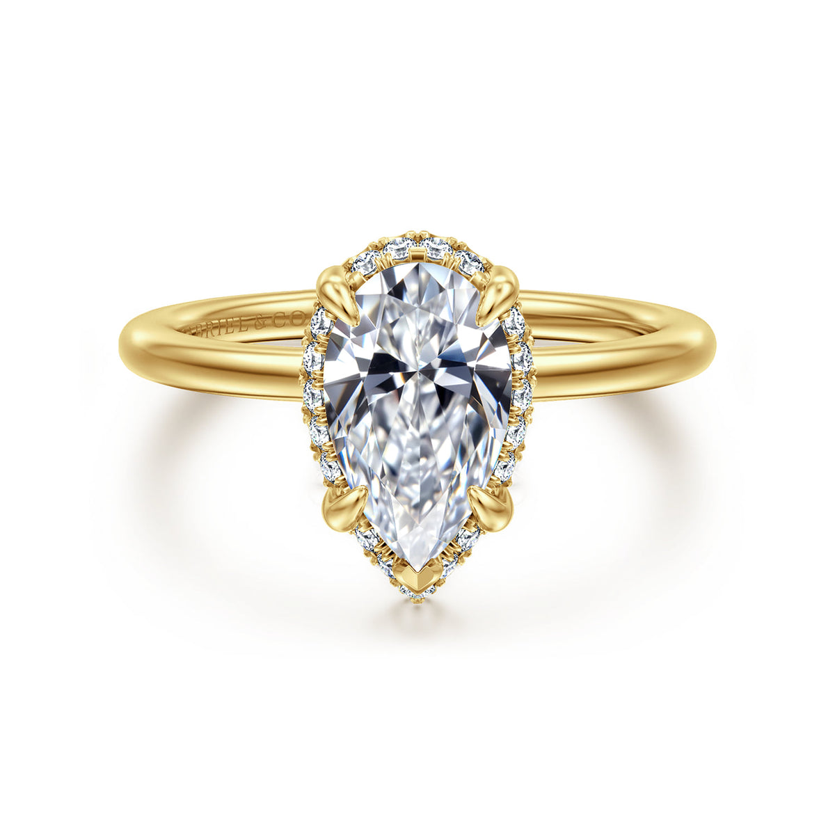 14K Yellow Gold Pear Shape Hidden Halo Diamond Engagement Ring — ER16516P6Y44JJ; center stone shown for illustration, not included