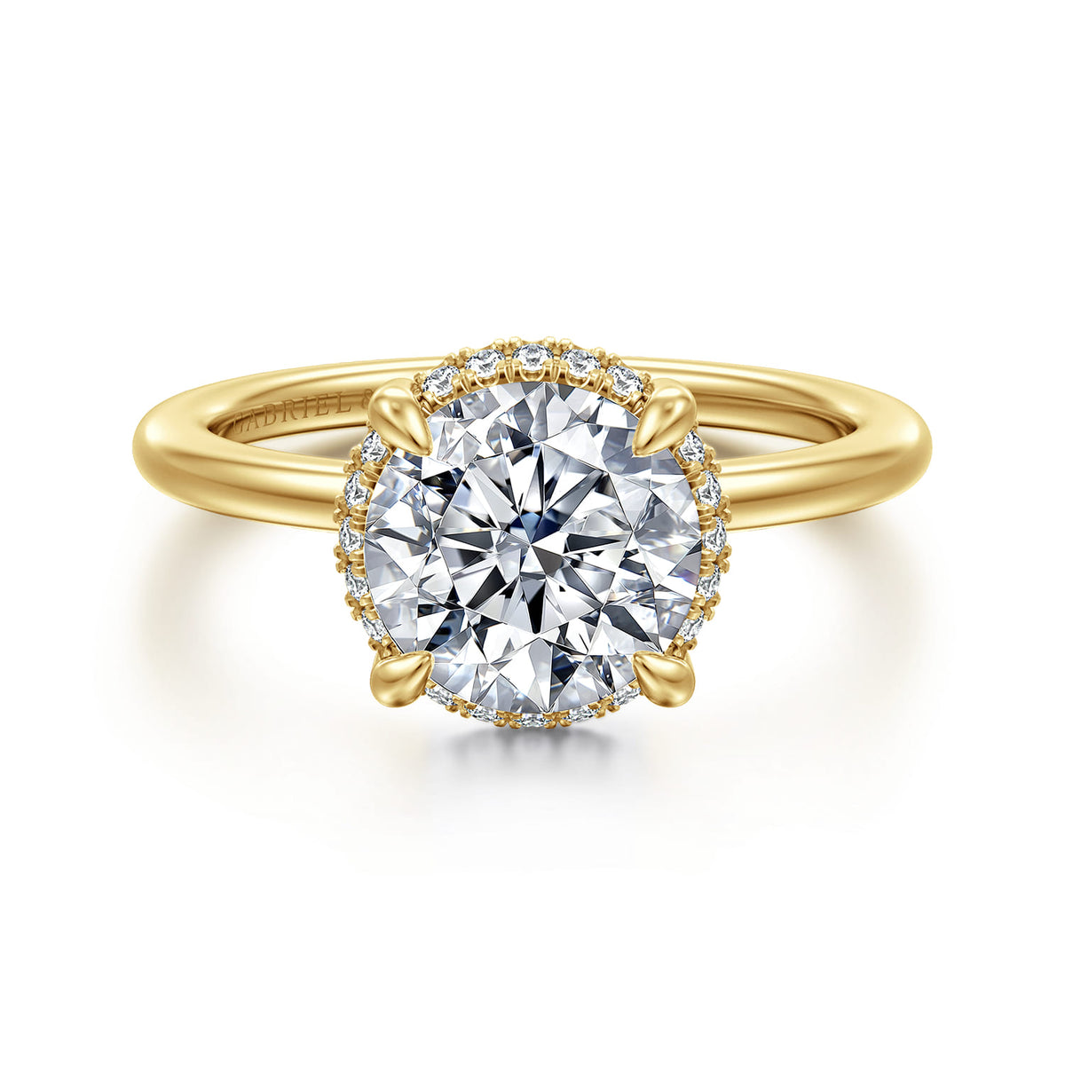 14K Yellow Gold Round Hidden Halo Diamond Engagement Ring — ER16516R8Y44JJ; center stone shown for illustration, not included