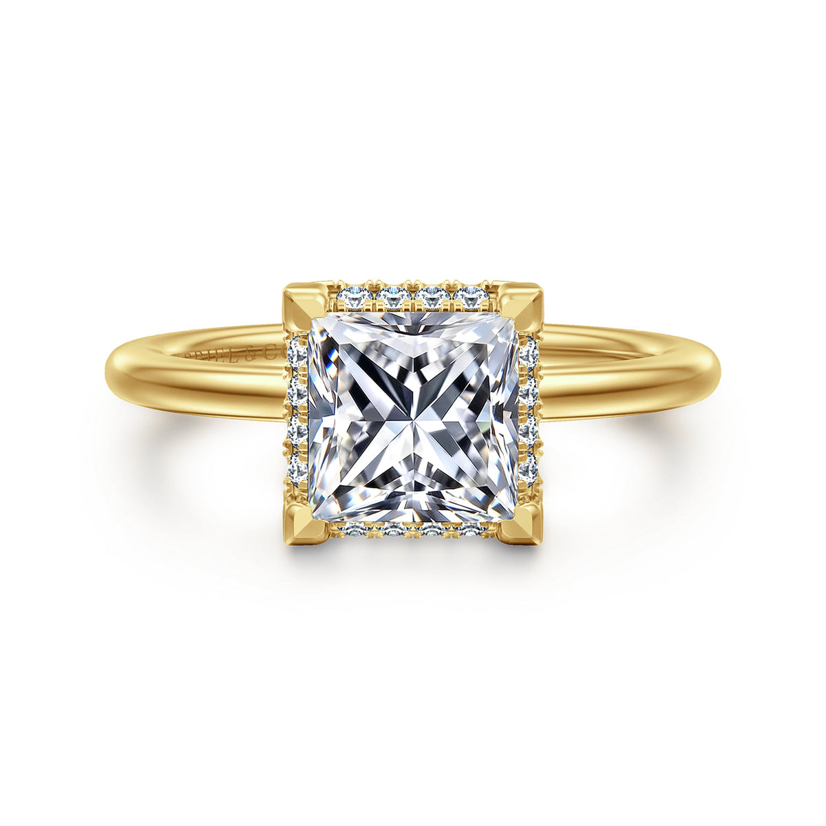 14K Yellow Gold Princess Hidden Halo Diamond Engagement Ring — ER16516S6Y44JJ; center stone shown for illustration, not included