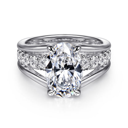 14K White Gold  Split Shank Oval Diamond Engagement Ring — Gabriel & Co. ER16518O8W44JJ; center stone shown for illustration, not included