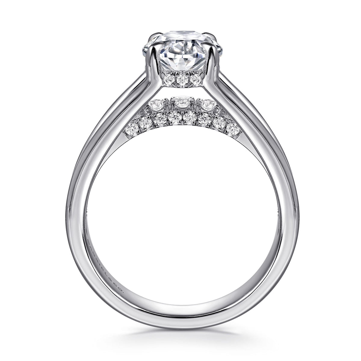 14K White Gold  Split Shank Oval Diamond Engagement Ring — Gabriel & Co. ER16518O8W44JJ; center stone shown for illustration, not included