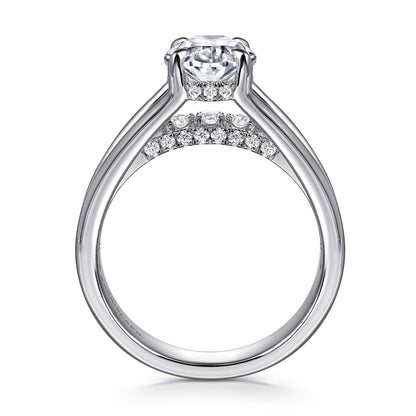 14K White Gold  Split Shank Oval Diamond Engagement Ring — Gabriel & Co. ER16518O8W44JJ; center stone shown for illustration, not included