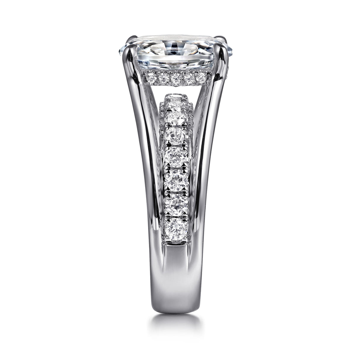 14K White Gold  Split Shank Oval Diamond Engagement Ring — Gabriel & Co. ER16518O8W44JJ; center stone shown for illustration, not included
