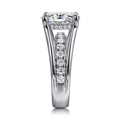 14K White Gold  Split Shank Oval Diamond Engagement Ring — Gabriel & Co. ER16518O8W44JJ; center stone shown for illustration, not included