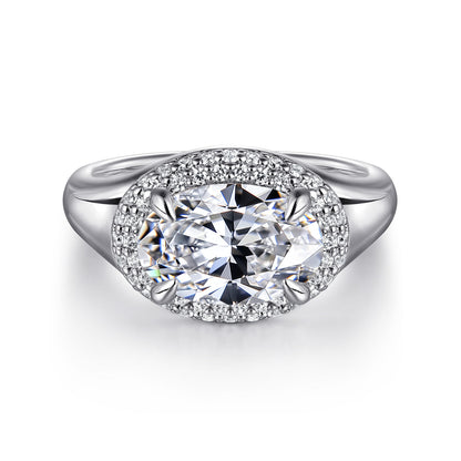 14K White Gold Oval Double Halo Diamond Engagement Ring — Gabriel & Co. ER16519O8W44JJ; center stone shown for illustration, not included