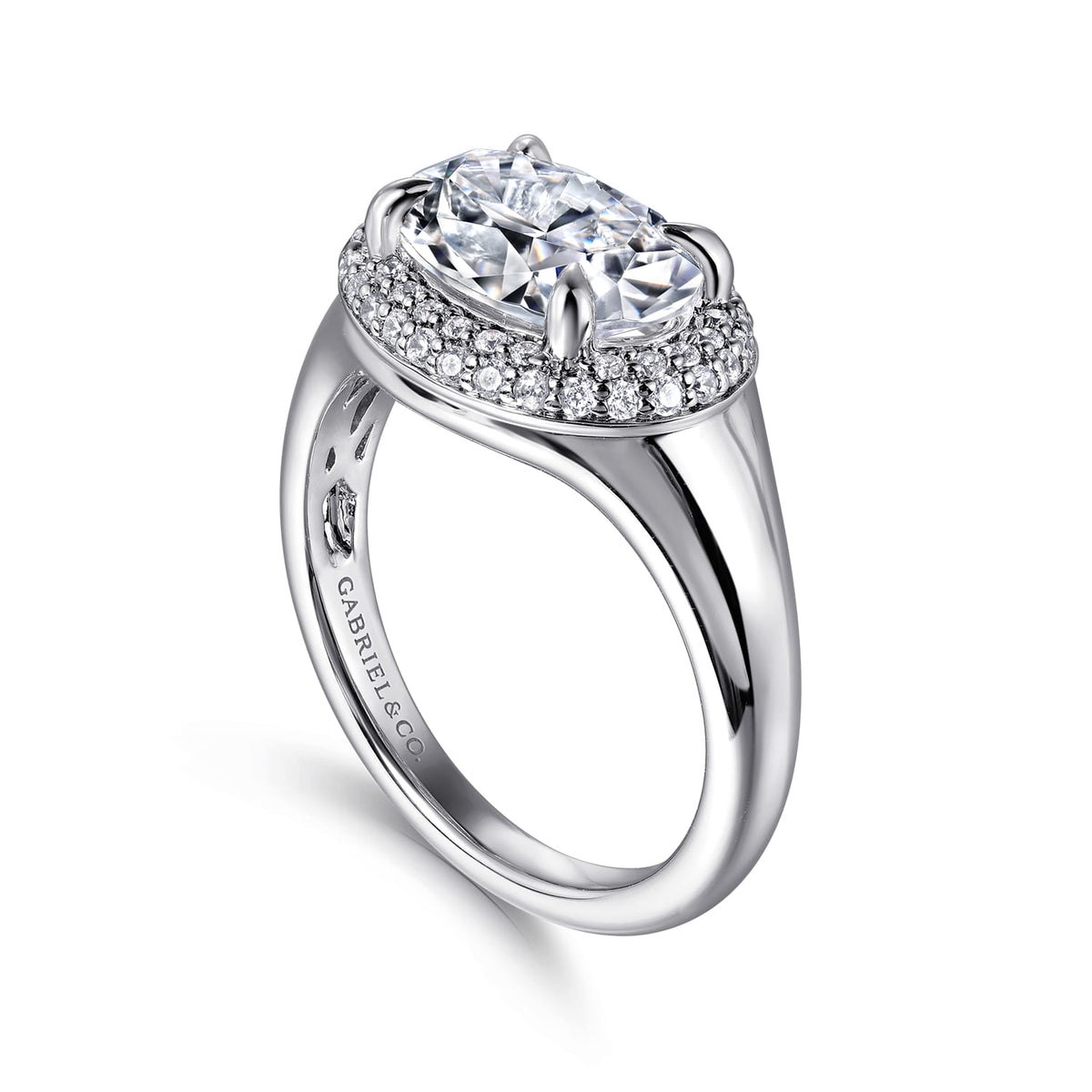 14K White Gold Oval Double Halo Diamond Engagement Ring — Gabriel & Co. ER16519O8W44JJ; center stone shown for illustration, not included