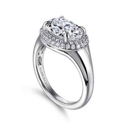 14K White Gold Oval Double Halo Diamond Engagement Ring — Gabriel & Co. ER16519O8W44JJ; center stone shown for illustration, not included