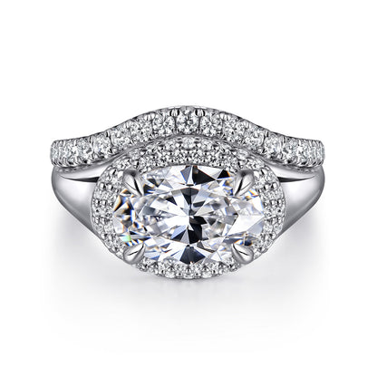 14K White Gold Oval Double Halo Diamond Engagement Ring — Gabriel & Co. ER16519O8W44JJ; center stone shown for illustration, not included