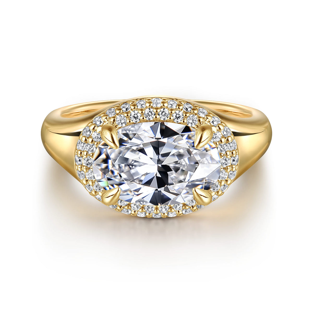 14K Yellow Gold Oval Double Halo Diamond Engagement Ring — Gabriel & Co. ER16519O8Y44JJ; center stone shown for illustration, not included