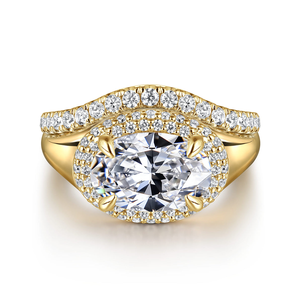 14K Yellow Gold Oval Double Halo Diamond Engagement Ring — Gabriel & Co. ER16519O8Y44JJ; center stone shown for illustration, not included