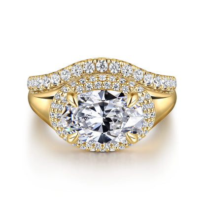14K Yellow Gold Oval Double Halo Diamond Engagement Ring — Gabriel & Co. ER16519O8Y44JJ; center stone shown for illustration, not included