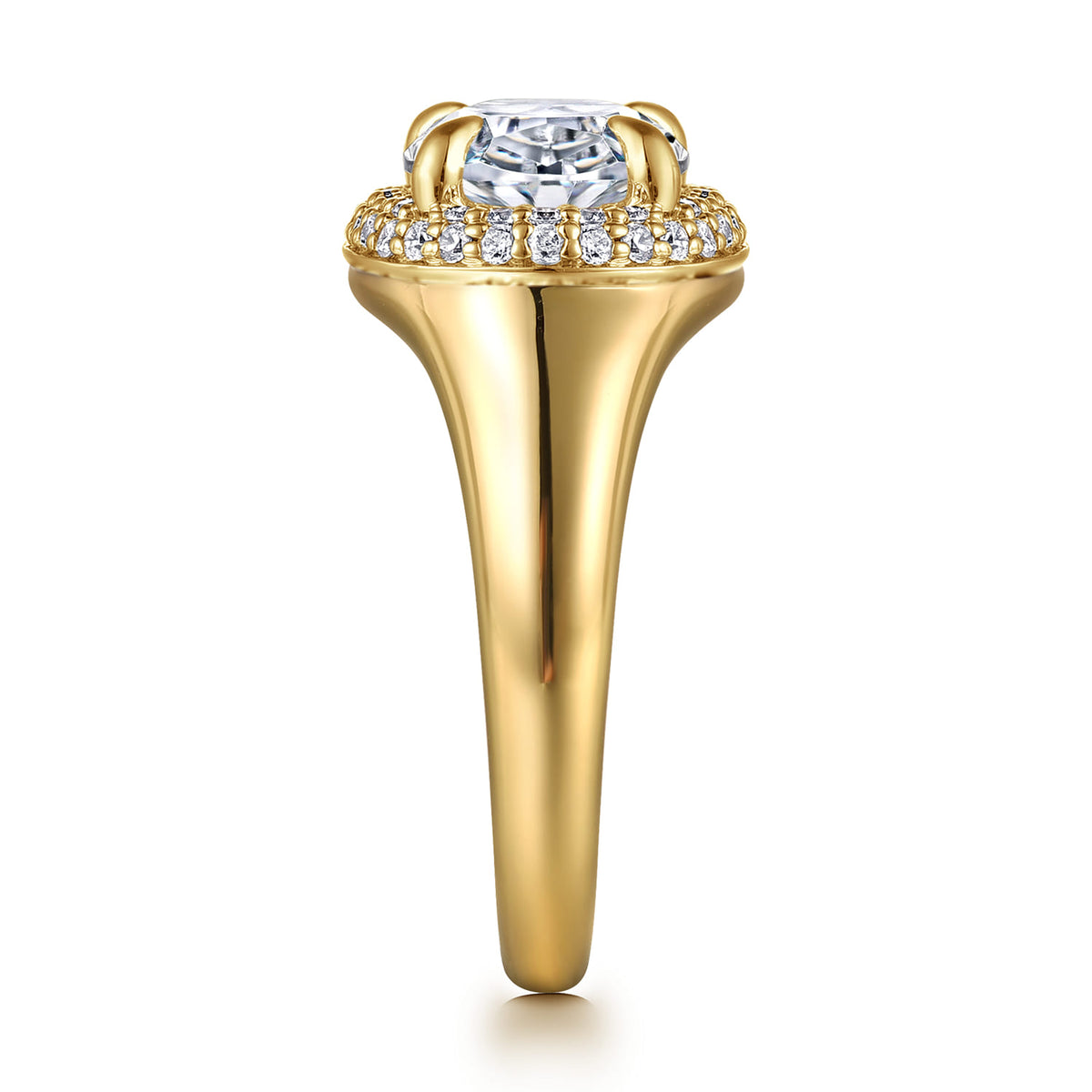 14K Yellow Gold Oval Double Halo Diamond Engagement Ring — Gabriel & Co. ER16519O8Y44JJ; center stone shown for illustration, not included