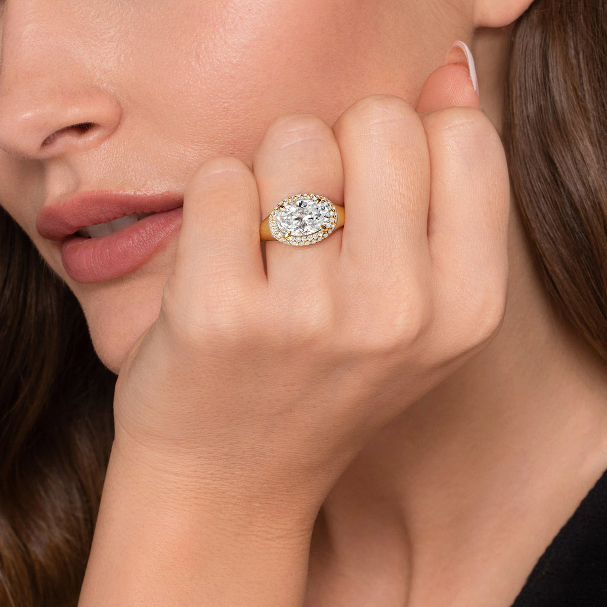 14K Yellow Gold Oval Double Halo Diamond Engagement Ring — Gabriel & Co. ER16519O8Y44JJ; center stone shown for illustration, not included