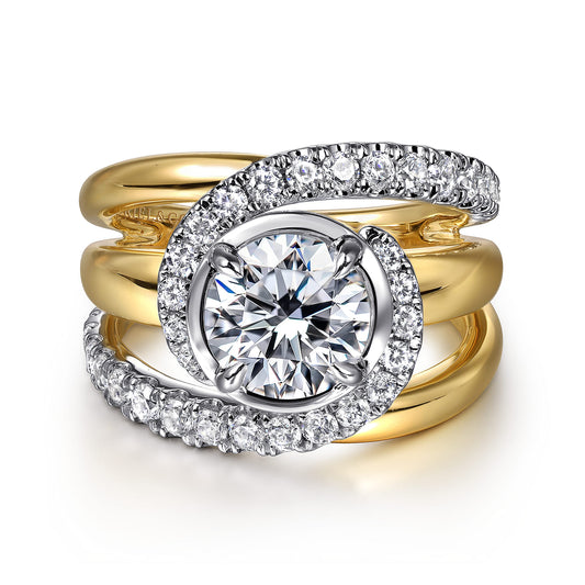 14K White-Yellow Gold Fancy Halo Round Diamond Engagement Ring — Gabriel & Co. ER16520R6M44JJ; center stone shown for illustration, not included