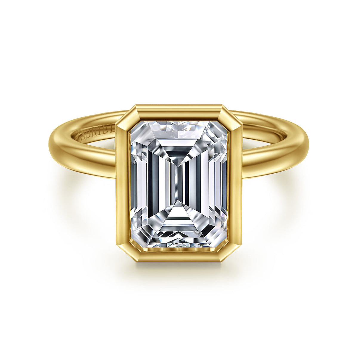 14K Yellow Gold Emerald Cut Bezel Set Diamond Engagement Ring — ER16526E12Y4JJJ; center stone shown for illustration, not included
