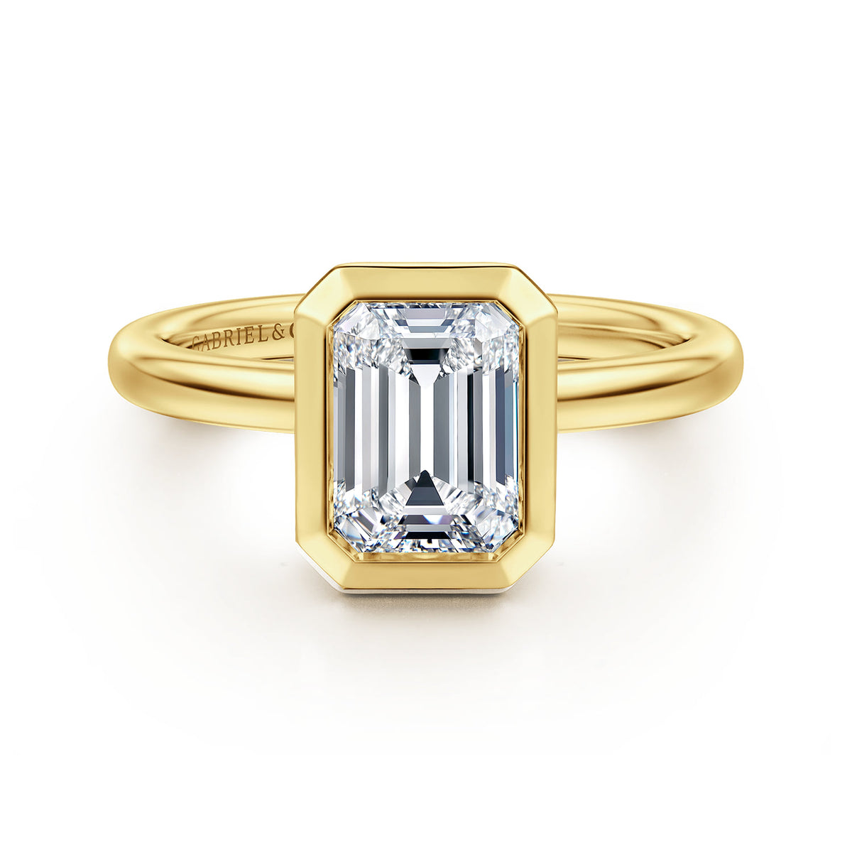 14K Yellow Gold Emerald Cut Bezel Set Diamond Engagement Ring — ER16526E6Y4JJJ; center stone shown for illustration, not included