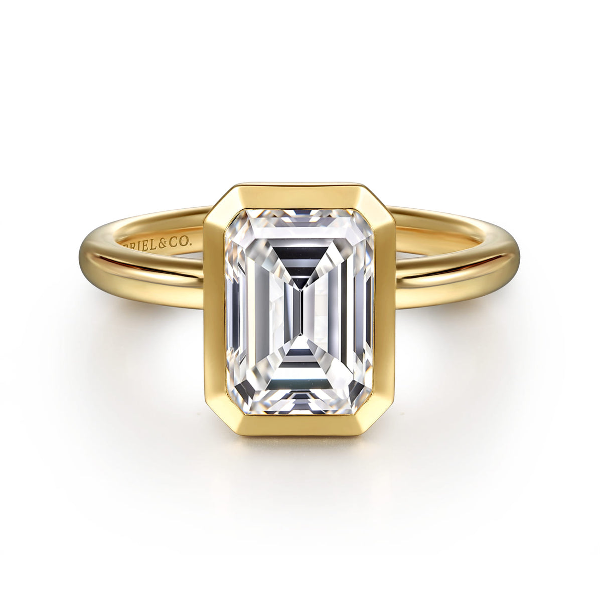 14K Yellow Gold Emerald Cut Bezel Set Diamond Engagement Ring — ER16526E8Y4JJJ; center stone shown for illustration, not included