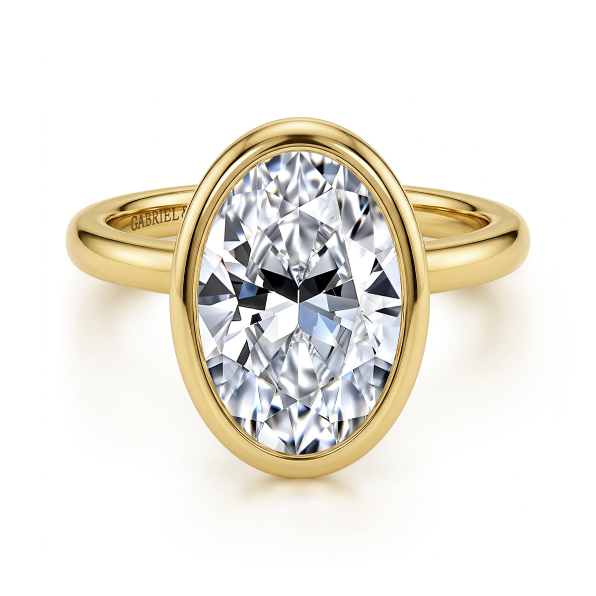 14K Yellow Gold Oval Bezel Set Diamond Engagement Ring — ER16526O16Y4JJJ; center stone shown for illustration, not included