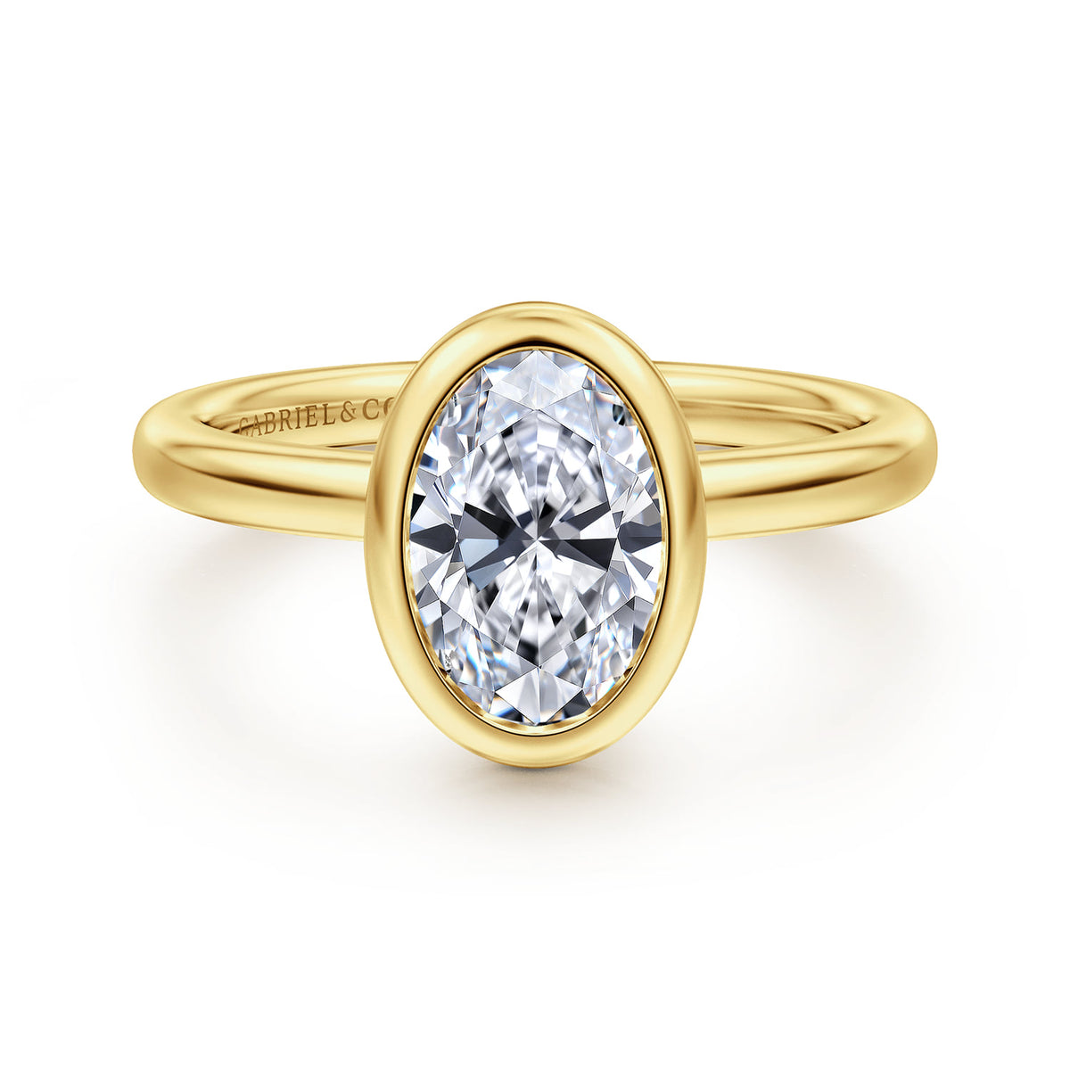 14K Yellow Gold Oval Bezel Set Diamond Engagement Ring — ER16526O6Y4JJJ; center stone shown for illustration, not included