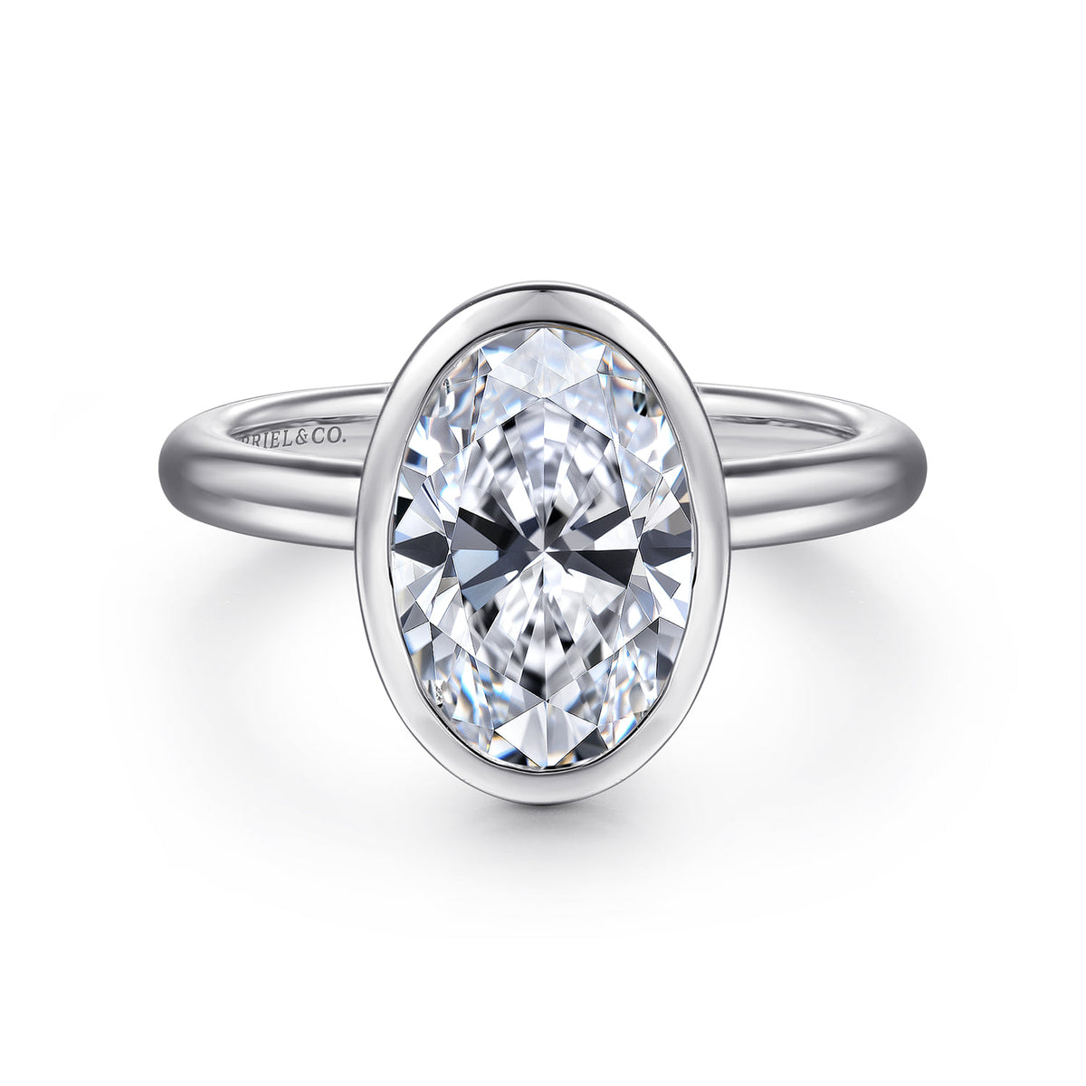14K White Gold Oval Bezel Set Diamond Engagement Ring — ER16526O8W4JJJ; center stone shown for illustration, not included