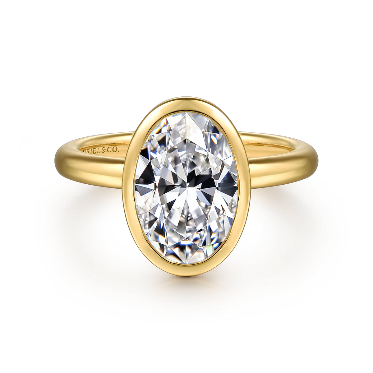 14K Yellow Gold Oval Bezel Set Diamond Engagement Ring — ER16526O8Y4JJJ; center stone shown for illustration, not included